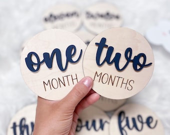 Baby Milestone Marker, Baby Month Signs Baby, Monthly Milestone Baby Discs, Baby Shower Gift, Personalized Baby Milestone 3D Wood CHUNKY