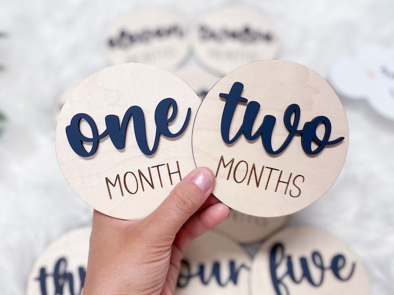 Baby Milestone Marker, Baby Month Signs Baby, Monthly Milestone Baby Discs, Baby Shower Gift, Personalized Baby Milestone 3D Wood CHUNKY image 1