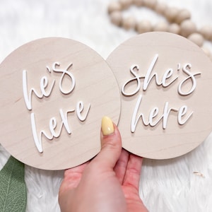 He&#39;s Here She&#39;s Here Sign, its a boy its a girl sign, Gender Reveal Sign, Baby Announcement Sign, Gender Reveal Birth Announcement Sign