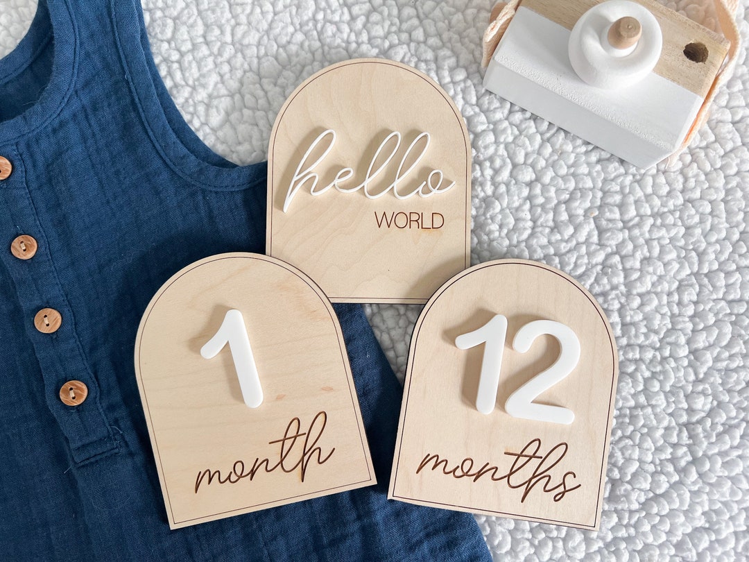 Baby Monthly Milestone Marker, Hello World Baby Month Sign ...