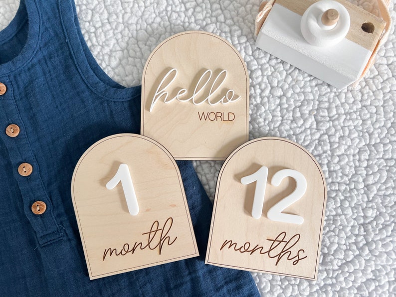 Baby Monthly Milestone Marker, Baby Month Signs, Interchangeable Wooden ...