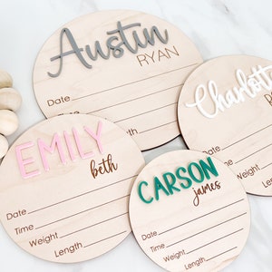 Baby Name Announcement Sign, 3D Hospital Name Wood Sign, Birth Stats Announcement Sign, Newborn Photo Prop, Engraved Baby Name Sign,