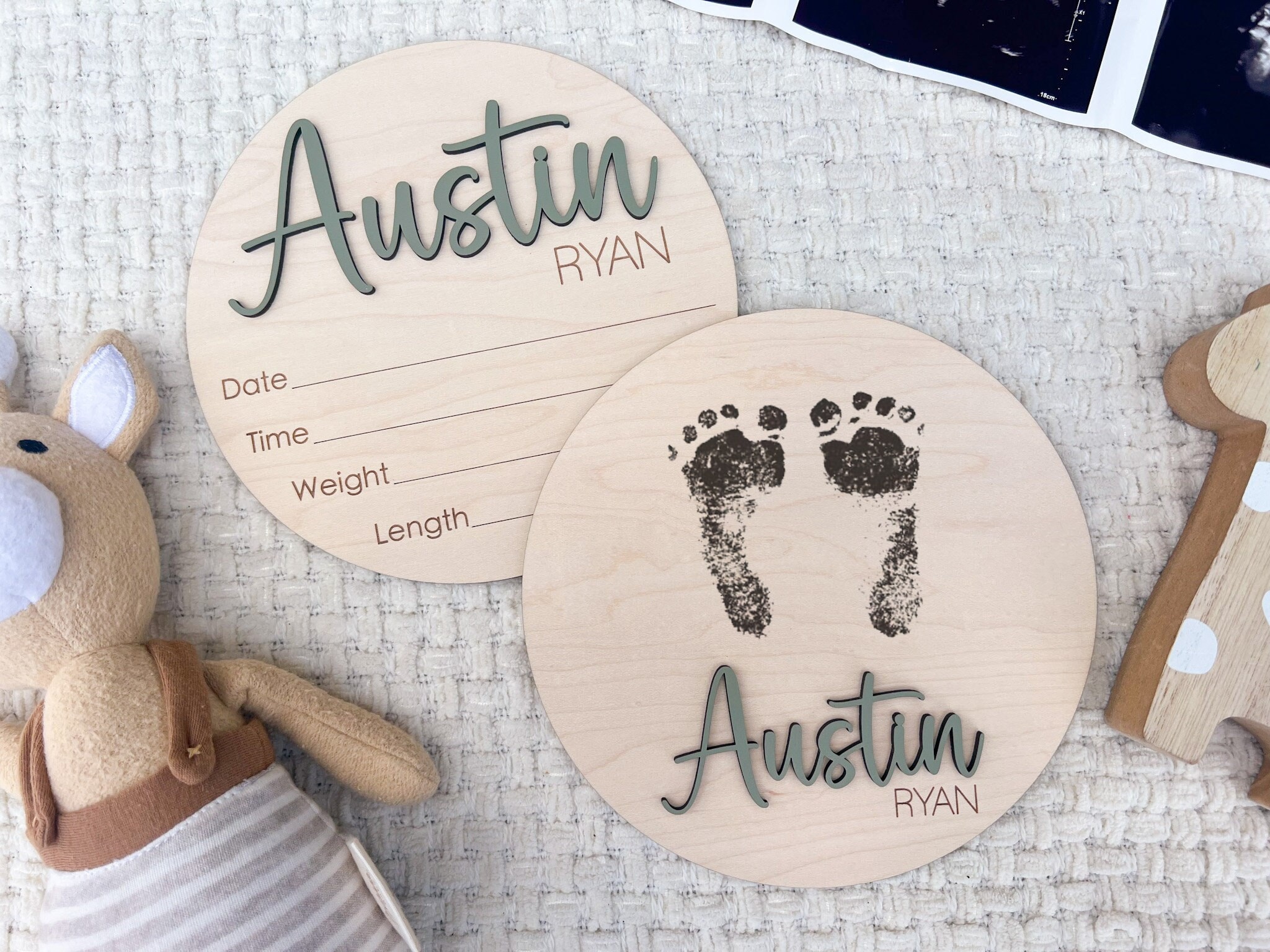 Baby name sign for nursery, Birth announcement hospital name sign, Name Reveal Sign with Birth Stats and newborn footprint wood plaque