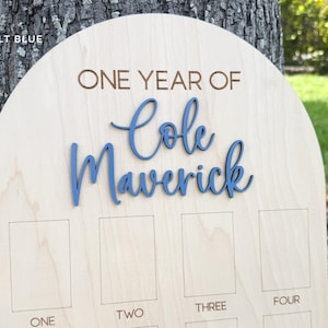 Arch One Year Of birthday board showing the 3D name stacked for a bigger font.