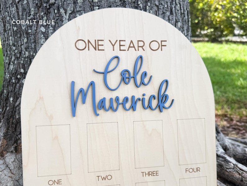 Arch One Year Of birthday board showing the 3D name stacked for a bigger font.