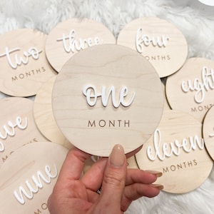 Baby Monthly Milestone Marker, Month Photo Signs Baby, Monthly Wooden Milestone Discs, Baby Shower Gift, Personalized Baby Milestone Acrylic image 1