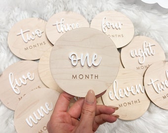 Baby Monthly Milestone Cards, Month Photo Signs Baby, Monthly Wooden Milestone Discs, Baby Shower Gift, Personalized Baby Milestone Acrylic
