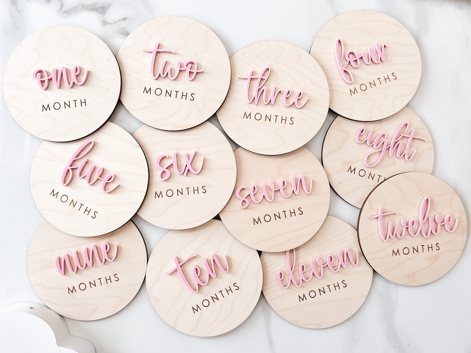 Baby Monthly Milestone Marker, 1-12 Month Baby milestone cards, Monthly Wooden Milestone Discs, Personalized Month Signs Baby Acrylic