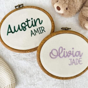 Embroidered Baby Name Sign Hospital, Embroidery Birth Announcement, Embroidered Hospital Name Announcement, Embroidery Hoop Nursery Decor