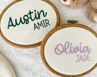 Embroidered Baby Name Sign Hospital, Embroidery Birth Announcement, Embroidered Hospital Name Announcement, Embroidery Hoop Nursery Decor