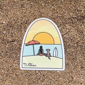 Surfer Girl Sticker | Sunset Sticker | Surfboard Sticker | Dog Sticker | Surfer Gift | Beach Sticker | Surf Sticker | DOG BEACH STICKER