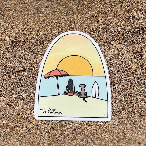 Surfer Girl Sticker | Sunset Sticker | Surfboard Sticker | Dog Sticker | Surfer Gift | Beach Sticker | Surf Sticker | DOG BEACH STICKER