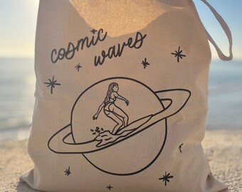 Canvas draagtas kosmische golven | Katoenen strandtas surfergirl
