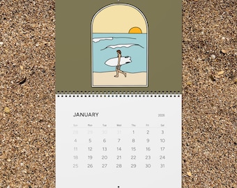Calendario de pared de surf 2026 / Láminas de arte tropical, regalo para surfistas