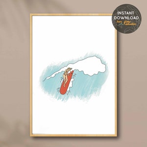 PRINTABLE Surf Poster | Surfing Print | Surf Girl Art | Surf Printable | Surf Home Decor | Surfer Girl Gift | Surf Girl Print | WAVE DANCING