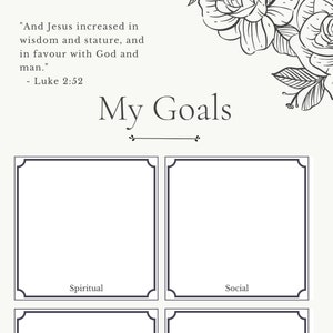 May include: A printable worksheet with a quote from the Bible, Luke 2:52, and a grid with four sections labeled "Spiritual", "Social", "Intellectual", and "Physical".