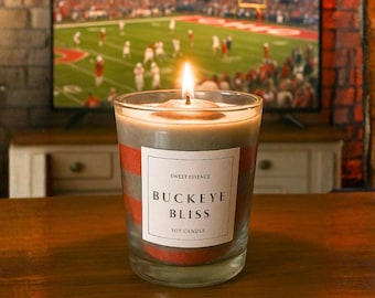 Buckeye Bliss Soy Candle: Ohio Football, Warm Cake Scent