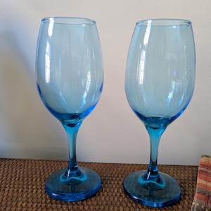 Pair of Hand Blown Cristar Riojas Aqua Stemmed Wine / Water Glasses - 1990’s - Columbia