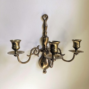 Pair of Solid Brass Vintage Three Arm Wall Candelabras - 1960’s - Made in India