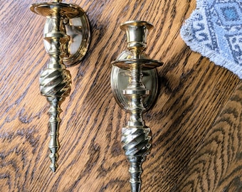 Pair of Art Nouveau Brass Wall Candle Sconces - 1960’s - Hollywood Regency