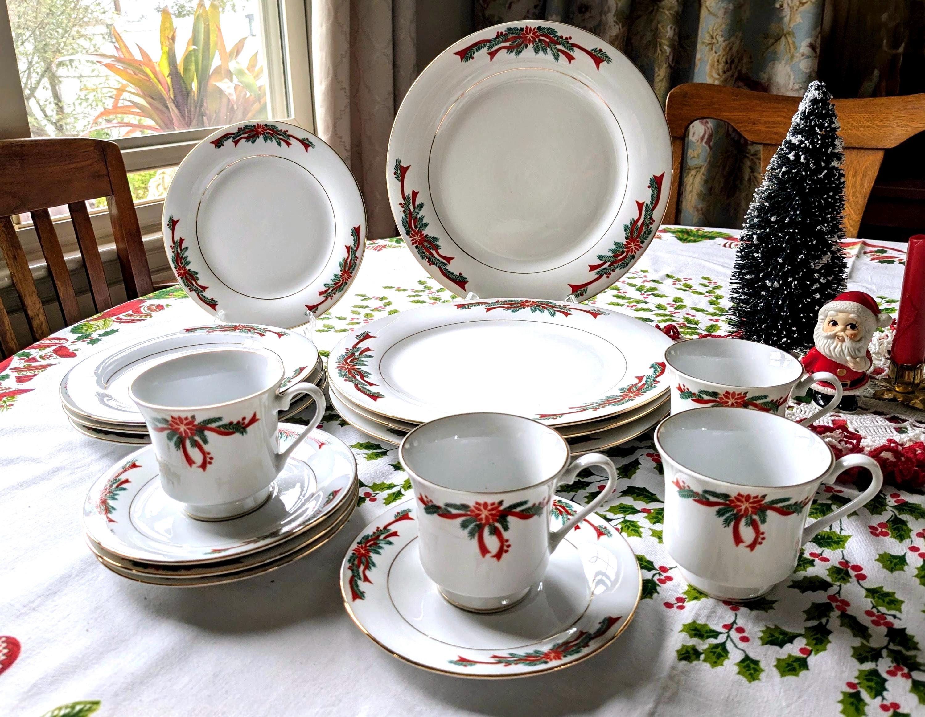 Fine China Poinsettia Christmas Dishes Poinsettia Ribbon Fine