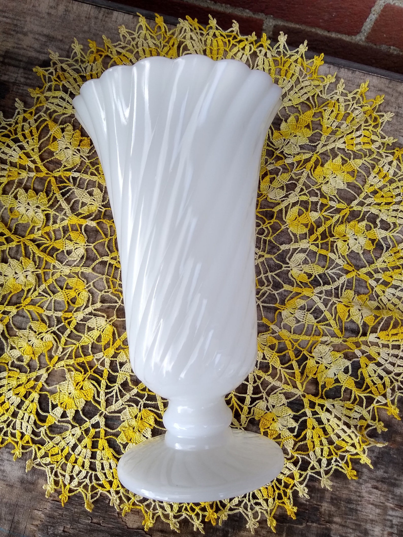 Tall Milk Glass Swirl Vase E. O. Brody 1960's Etsy