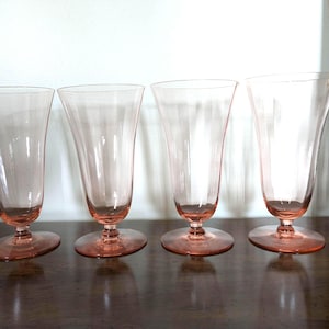 Pink Depression Optic Parfait Glasses - 1950’s - Fluted Cocktail / Water Tumblers - Set of 4
