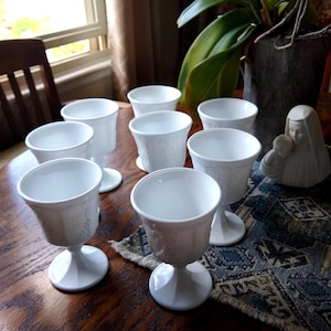 Set of 4 Milk Glass Harvest Grape Water / Wine Goblets - Indiana Glass - 1960’s