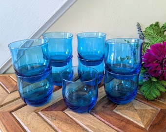 Vintage Blue Flair Rocks Glasses – Set of 9 -Anchor Hocking - 1970s
