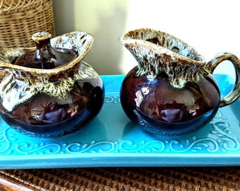 Vintage McCoy Drip Glaze Cream and Sugar Set - 1960s Ironstone