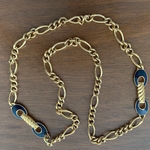 Vintage Monet Chunky Blue Enamel and Gold-tone Medallion Necklace