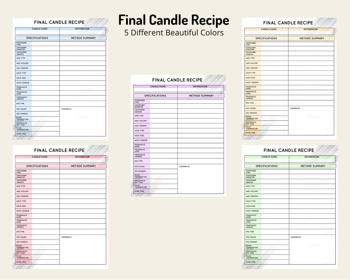 Candle Making Printable Final Recipe Sheets, FREE/BONUS 3page Candle Candle Making Printable Final Recipe Sheets, FREE/BONUS 3page Candle
