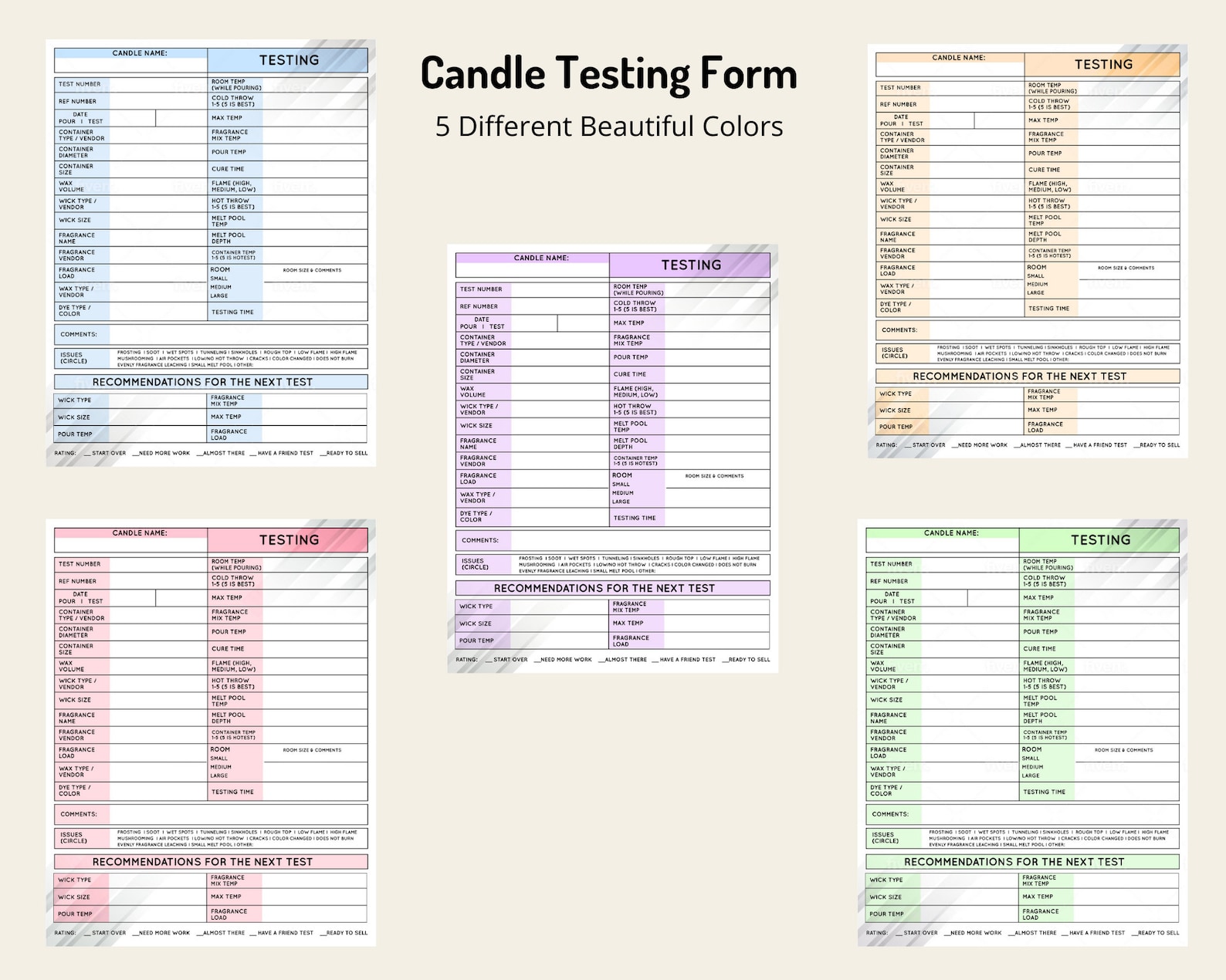 Candle Making Printable Testing Sheets, FREE/BONUS 3page Candle