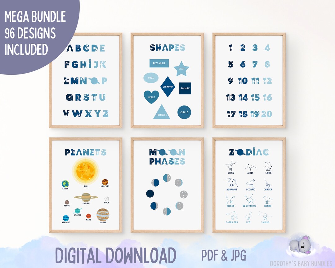 Outer Space Themed Wall Art Bundle Educational Print Space Etsy