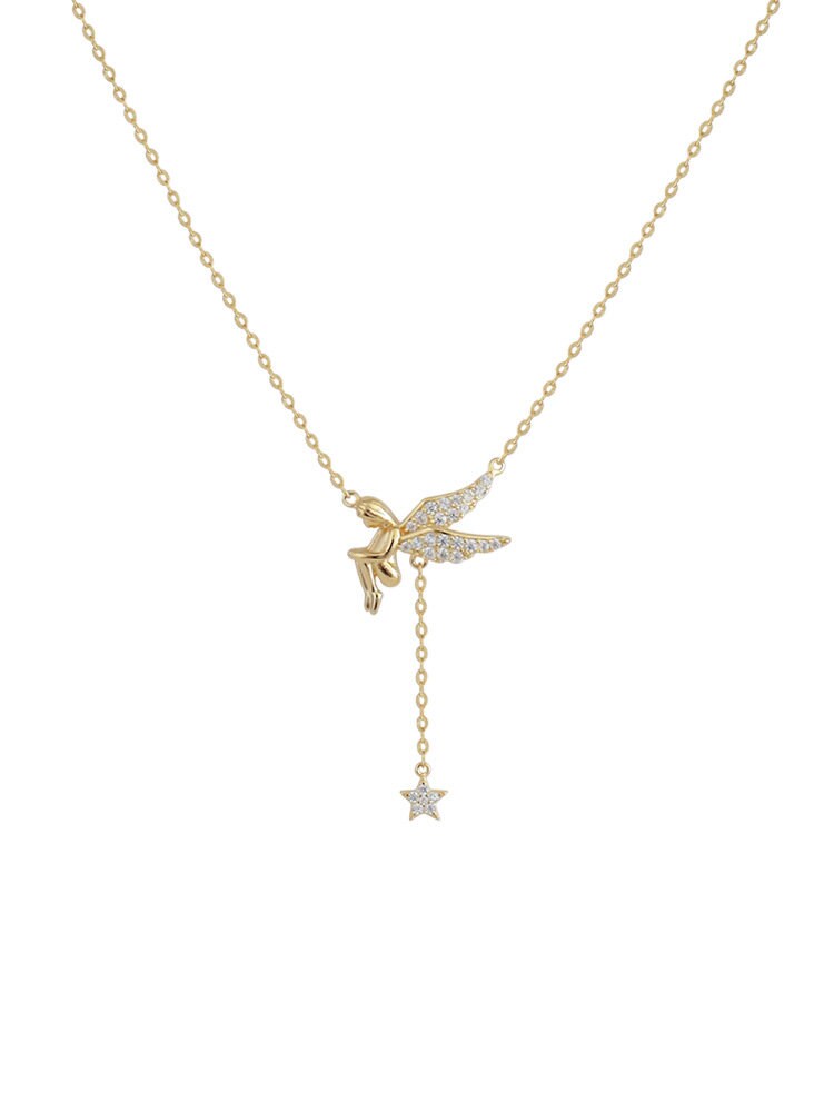 14k Gold Fairy Necklace Angle Necklace 925 Silver Dainty - Etsy