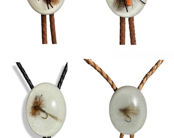 Custom Fly-Fishing Bolo Tie – Handmade Leather Cord, Heirloom Clothing