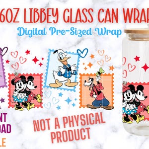 Classic Mickey 16oz Libbey Glass Wrap, Valentine’s Day Mickey Mouse, 16oz Glass Can Wrap, Cartoon Tumbler Wrap, Valentine Mickey & Minnie