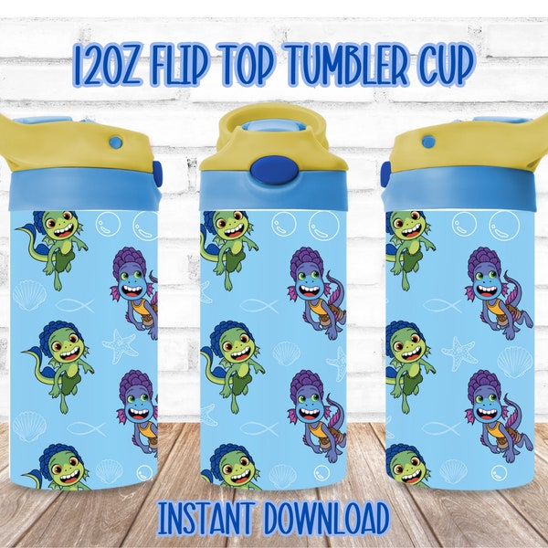 Luca 12oz Tumbler Cup, 12oz Flip Top Tumbler Wrap, Cartoon Tumbler Wrap, 12oz Flip Top, Luca PNG Wrap, Kids Sippy Cup, Cartoon Sippy Cup