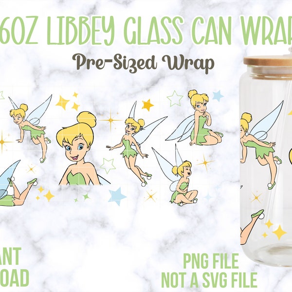 Tinkerbell 16oz Libbey Glass Can Wrap, 16oz Libbey Glass Wrap, 16oz PNG Wrap, Tinkerbell PNG Wrap, Tinkerbell PNG