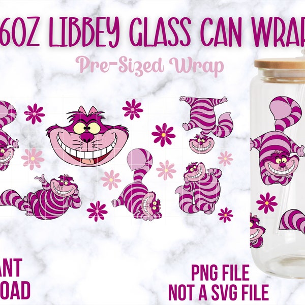 Cheshire Cat Libbey Glass Can Wrap, 16oz Libbey Glass Can Wrap, 16oz PNG Wrap, Libbey Glass Can Wraps