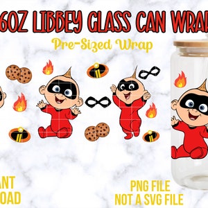 Incredibles Libbey Wrap PNG, 16oz Libbey Glass Can Wrap, Cartoon Can Wrap, Jack Jack Wrap PNG, 16oz PNG Wraps, Incredibles Png