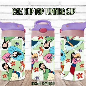 Mulan 12oz Tumbler Wrap, 12oz Flip Top Tumbler, Full Wrap Size, Sublimation Design, Cartoon Tumbler Wrap, Kids Sippy Cup, Mulan Princess