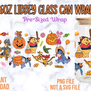 Winnie the Pooh Halloween 16oz Libbey Glass Can Wrap, Winnie the Pooh Halloween PNG, 16oz Libbey Glass Can Wrap, 16oz PNG Wrap