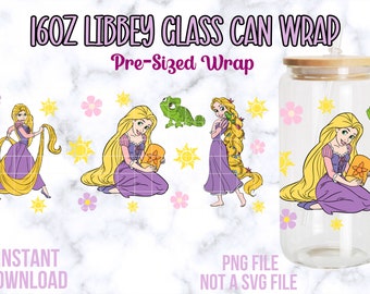 Rapunzel Libbey Wrap PNG, 16oz Libbey Glass Can Wrap, Rapunzel Tumbler Wrap, Cartoon Can Wrap, Rapunzel Wrap PNG, 16oz PNG Wraps