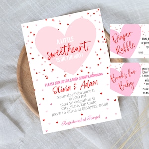 Invitation « Un petit cœur est en route », tirage au sort de couches et livres pour bébé