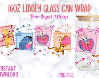 Envoltorio de vidrio de 16 oz para el día de San Valentín, Winnie the Pooh para el día de San Valentín, Envoltorios de vidrio para latas para el día de San Valentín, Winnie the Pooh para el día de San Valentín png