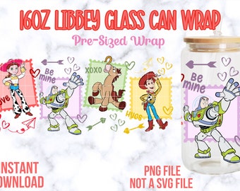 Envoltorio de vidrio para latas de 16 oz de Toy Story, envoltorio de vidrio para latas de Toy Story, envoltorio PNG de Toy Story, PNG de Toy Story, envoltorios para el día de San Valentín, Woody, Jessie, Buzz
