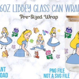 Alice in Wonderland 16oz Libbey Glass Can Wrap, Libbey Glass Can Wraps, 16oz PNG Wraps, Alice in Wonderland PNG, Wonderland Glass Wrap PNG