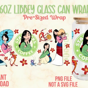 Envoltorio de vidrio Mulan Libbey, lata de vidrio Libbey de 16 oz, envoltorios PNG de 16 oz, envoltorios de latas de vidrio Mulan, lata de vidrio Princess Libbey, envoltorio de tamaño completo, Mulan PNG