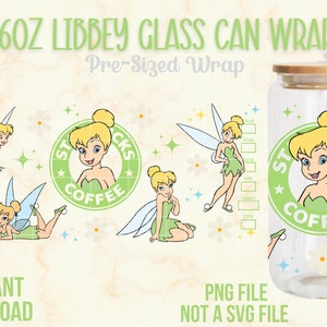 Tinkerbell Libbey Glass Wrap, 16oz Libbey Glass Wrap, 16oz PNG Wrap, Tinkerbell PNG Wrap, Tinkerbell PNG, Cartoon Tumbler Wrap